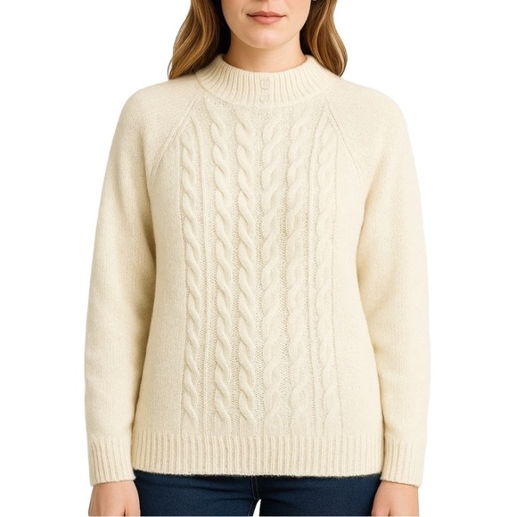 Overlook Sweaters - Vintage Cream Cable Knit Mock Turtleneck Acrylic Sweater